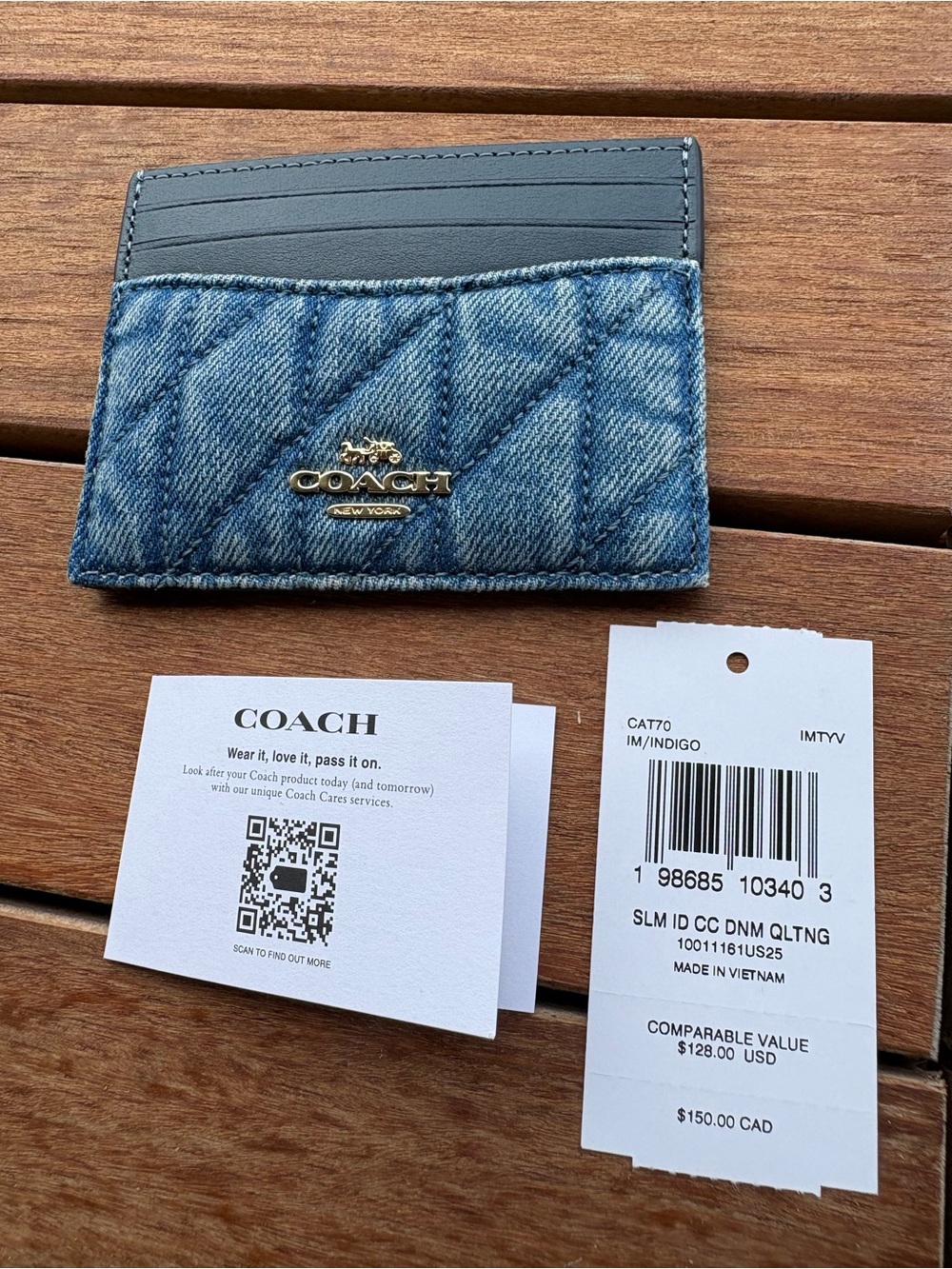 Coach Navy Blue and Black Leather ID Card Holder